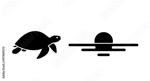 Turtle Swimming Underwater Silhouette Icon.