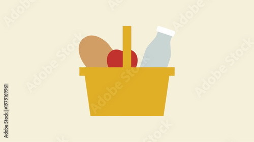 A yellow shopping basket filled with groceries.