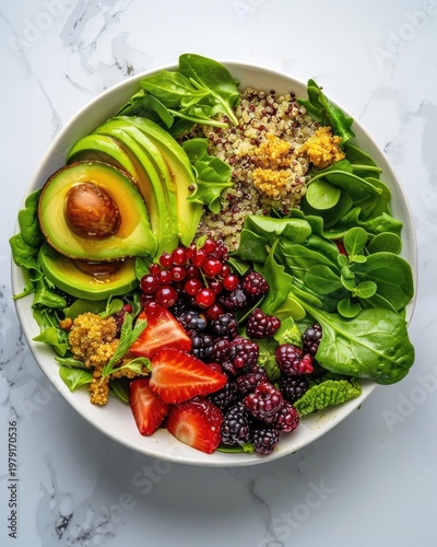 Vibrant and Healthy Vegan Buddha Bowl with Fresh Fruits and Vegetables.