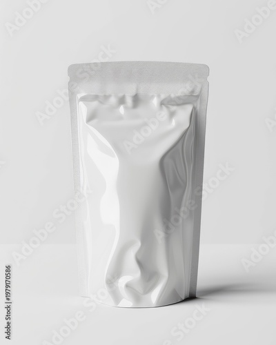 White Blank Doypack Pouch Mockup on White Background.