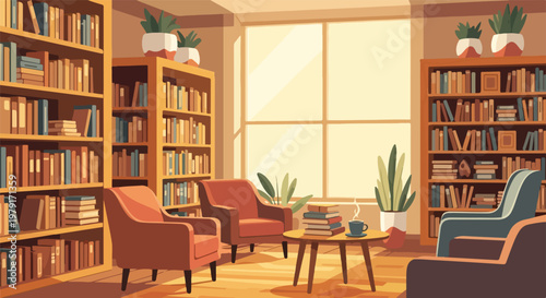 Cozy library reading room interior.