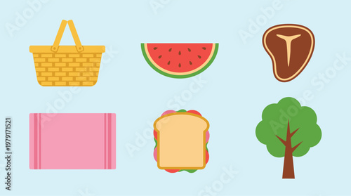 a picnic setup with food items.