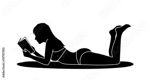Woman Reading on Stomach Silhouette.