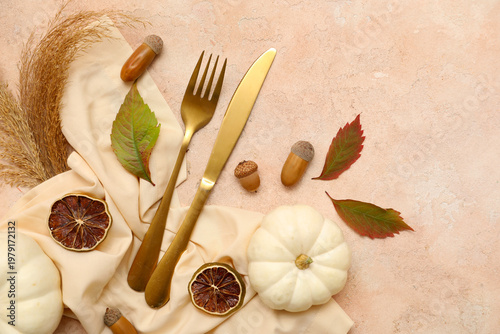 Stylish cutlery with autumn...