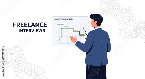 Freelance Project Management: Man presenting milestones chart at business meeting
