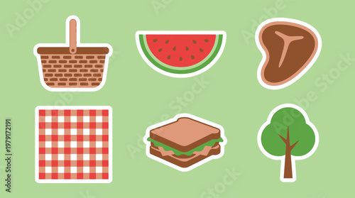 Picnic food and outdoor items icons.