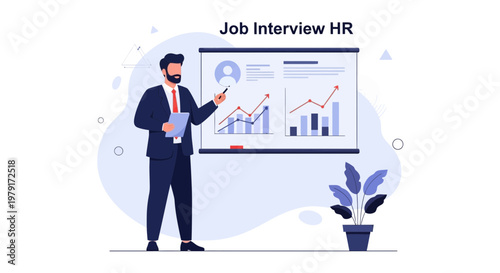 HR manager presenting job interview statistics on a whiteboard