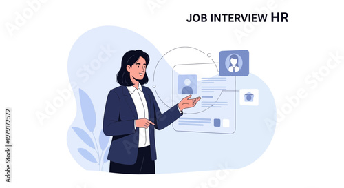 HR professional conducting job interview, reviewing candidate profile and resume