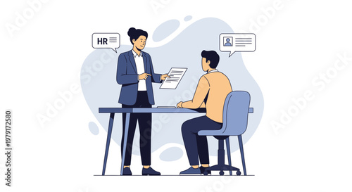 HR professional interviewing candidate, job application, recruitment process, office scene