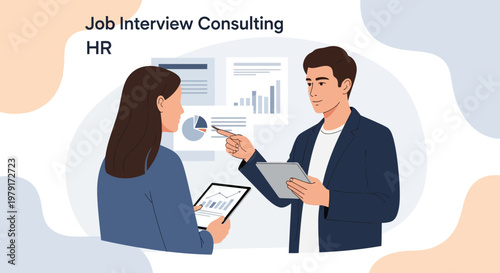 Job Interview Consulting HR: Business Meeting with Charts and Tablets