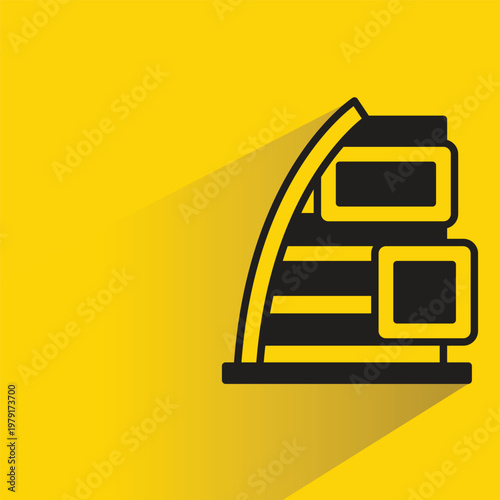 modern building icon with shadow on yellow background