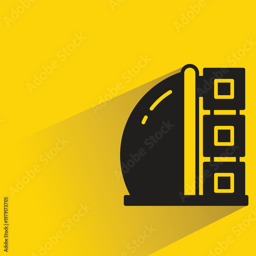 modern building icon with shadow on yellow background