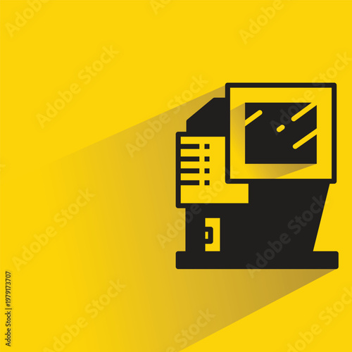 modern building icon with shadow on yellow background