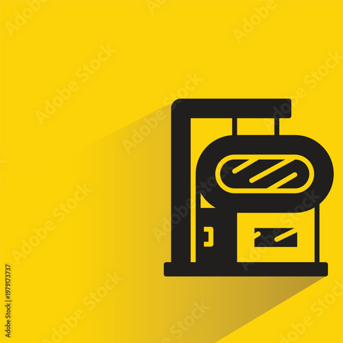 modern building icon with shadow on yellow background
