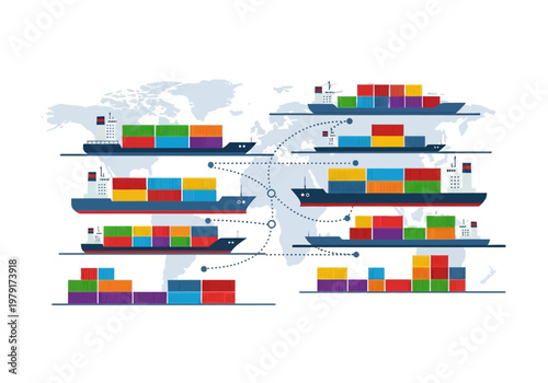 Global ekspor impor shipping containers moving across oceans on cargo ships