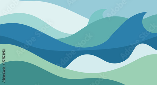 Wavy Blue Green Abstract Shapes Design.