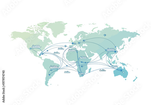 Global trade routes connect countries through ekspor impor logistics network worldwide
