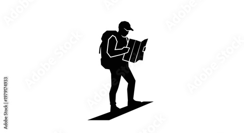Man with backpack and map.