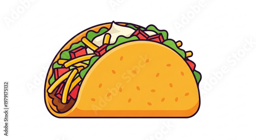 Taco with cheese lettuce tomato on a white background a delicious mexican food