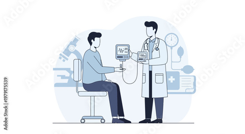 Doctor examining patient with medical equipment, healthcare concept illustration