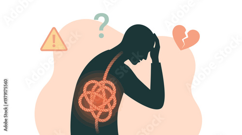 A person experiences discomfort with a feeling of anxiety and pain in their head and heart.