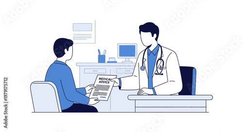 Doctor giving medical advice paper to patient in clinic consultation room
