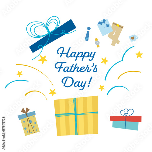 父の日の文字がプレゼントの箱から飛び出すイラスト