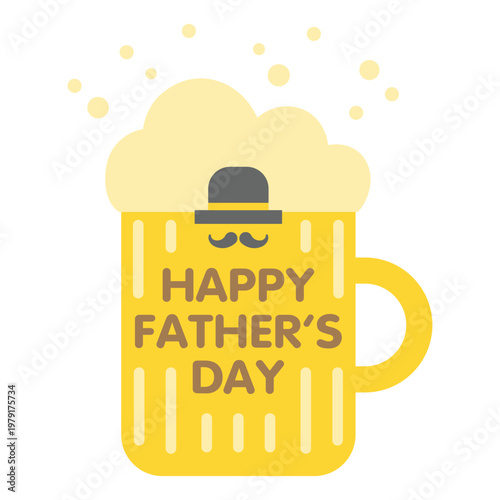 ビールのジョッキに父の日の文字と帽子のデザインのイラスト