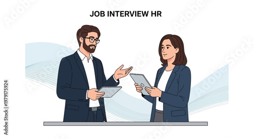 Job Interview HR: Man and Woman Discussing Careers with Tablets