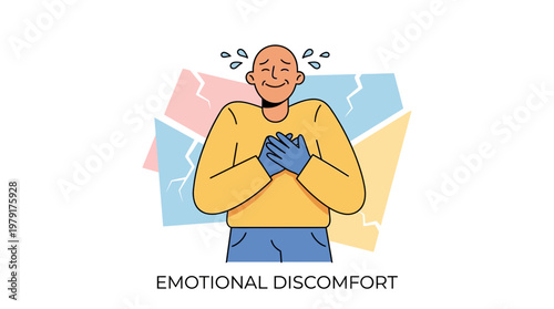 A man experiences emotional discomfort and a feeling of pain in his chest in an interior.