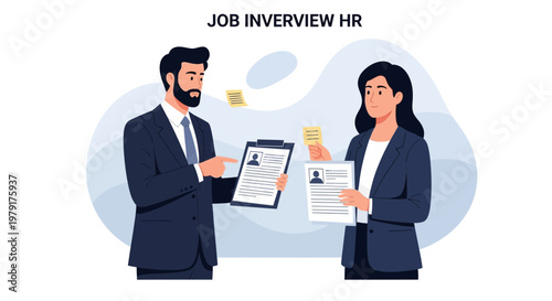 Job Interview HR: Man and Woman Discussing Resume and CV