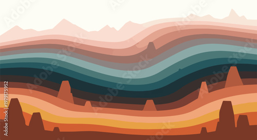 Multicolored abstract layered landscape design.