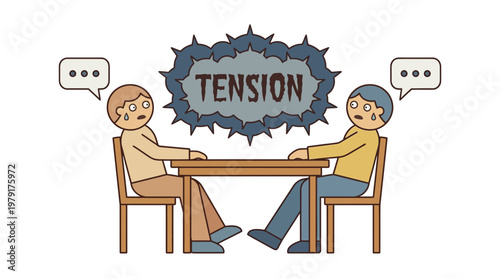 Two men sitting at a table experiencing discomfort and feeling tension