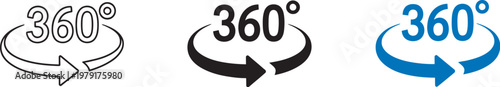360 degree rotation icon, panoramic and virtual reality view symbol, interactive 3D rotation concept, minimal web design icon set