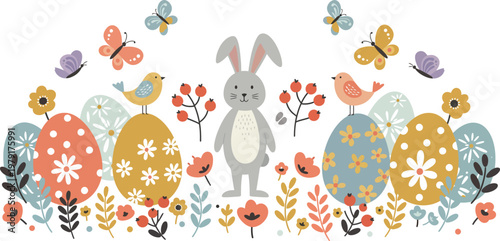 Vector illustration featuring a cartoon set of autumn trees and leaves with various forest mushrooms, red toadstools, and green grass isolated on a white background