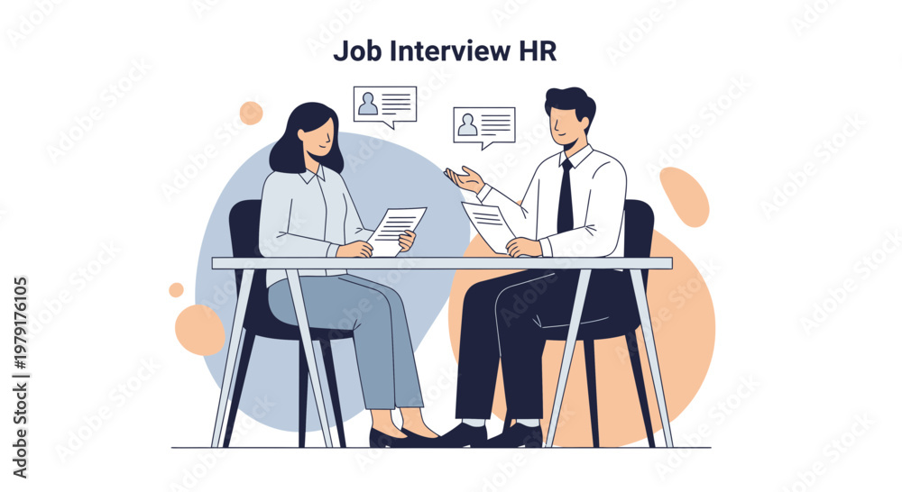 Fototapeta premium Job Interview HR Meeting: Candidate and Recruiter Discussing Resumes at Desk