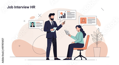 Job Interview HR: Recruiter Reviews Candidate Profile and Discusses Career Growth
