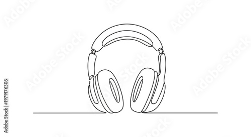 Minimalist single line drawing of modern headphones on a white background