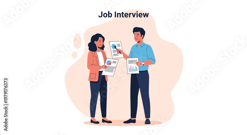 Job Interview: Man and Woman Discussing Documents with Charts