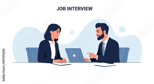 Job Interview: Man and Woman in Business Meeting with Laptop