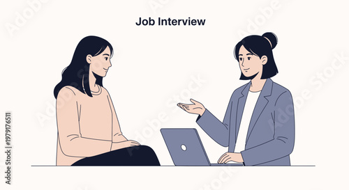 Job Interview: Two Women Discussing Career Opportunities with Laptop