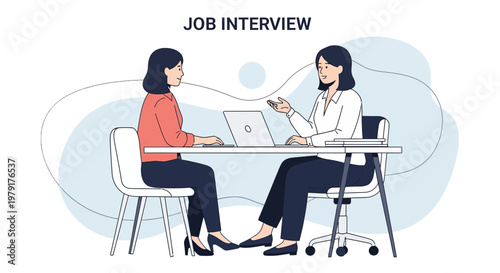 Job Interview: Two Women Discussing Career Opportunities with Laptop