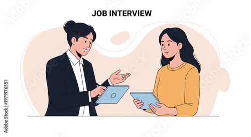 Job Interview: Two Women Discussing Careers with Tablets