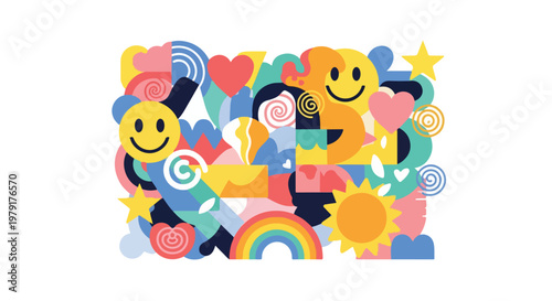 Colorful Smiley Face Stickers Collage.