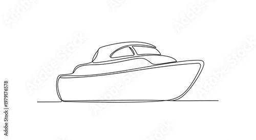 Minimalist Line Art Drawing of a Modern Motor Yacht on White Background