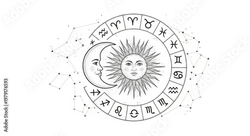 Astrology zodiac symbol sun moon.