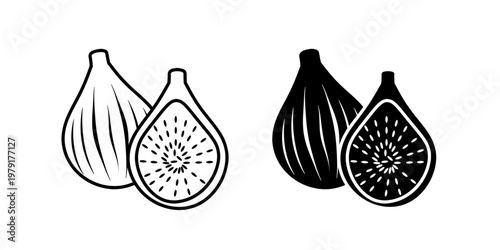 Fig fruit set icon isolated on white background. Whole and cut fig fruit. Vector illustration.