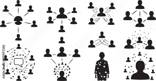 Social Network Connections and Communication Icons on White Background