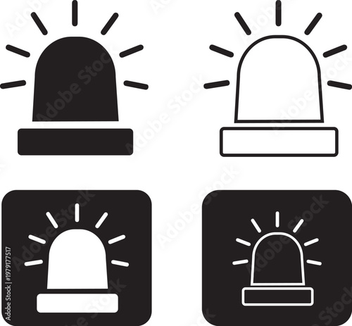 Black and white siren icons displayed in various orientations and backgrounds high-quality
