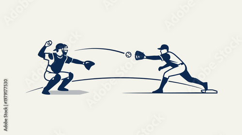 Baseball Game Play Pitcher Throwing to Catcher